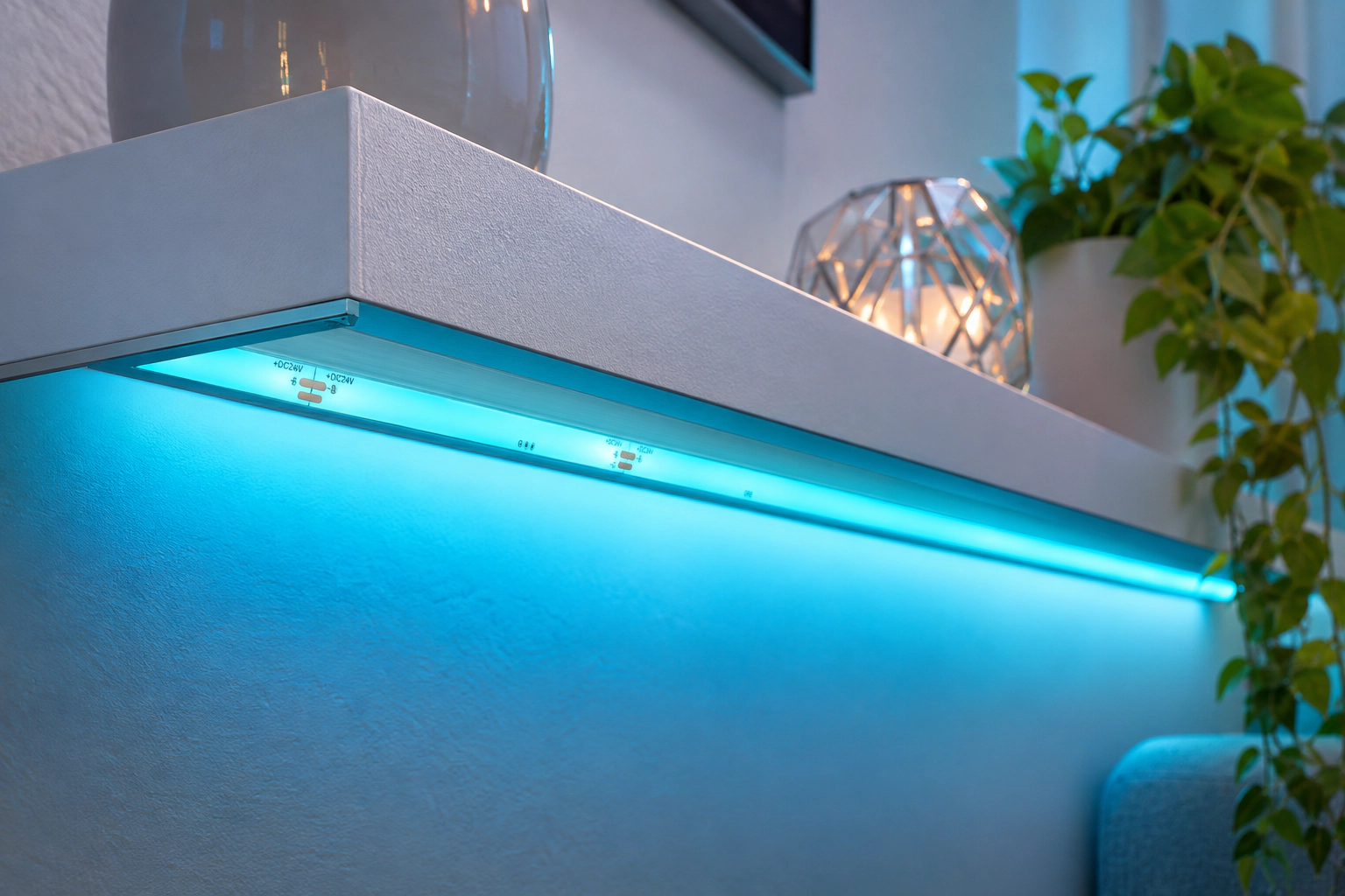 COB RGB LED pásek v dekorativní instalaci